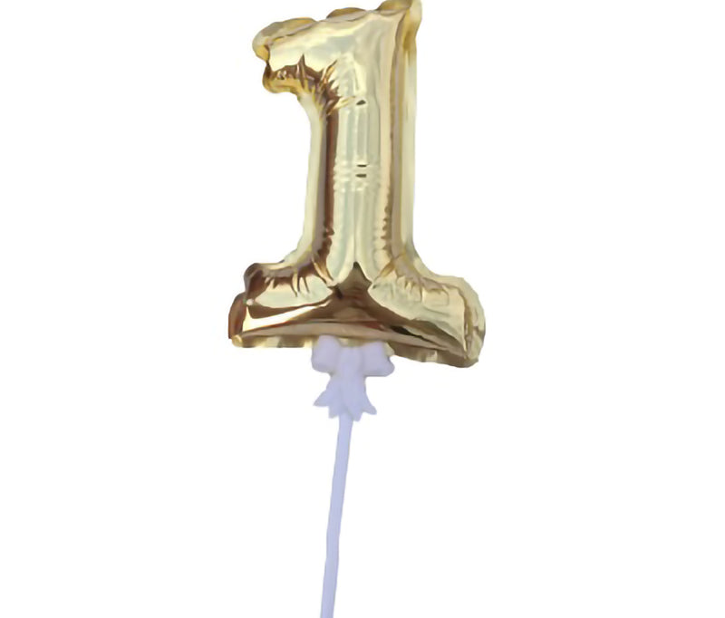 14cm數字1金色自動充氣錫箔氣球含蝴蝶棒