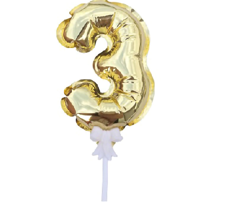 14cm數字3金色自動充氣錫箔氣球含蝴蝶棒