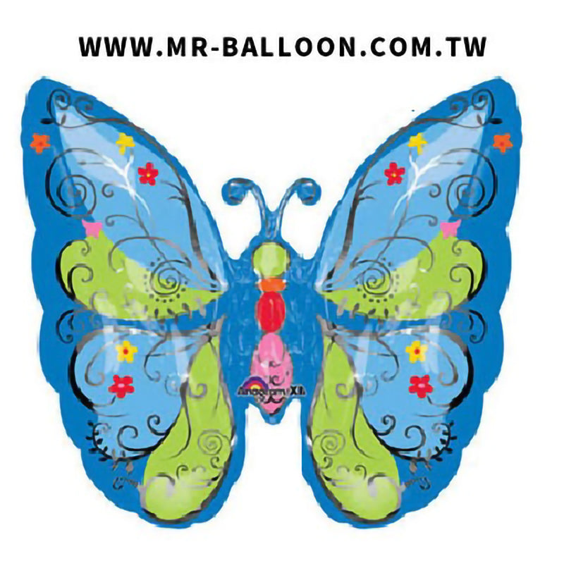 25吋藝紋藍蝶64cm | 藝術藍色蝴蝶 | Mr. Balloon