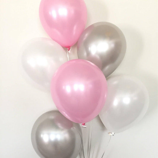 12吋粉銀空飄球串/6顆 - MR.Balloon 氣球先生派對商城